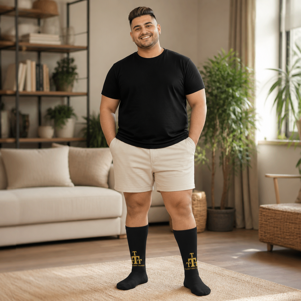 TOUGH TIMES TRIUMPH — Gold Monogram Cushioned Crew Socks