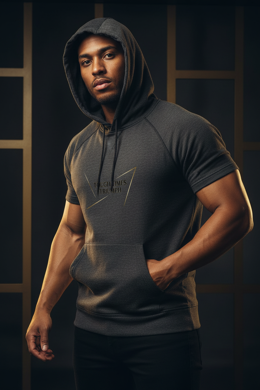 TTT Short-Sleeve Fleece Hoodie, front view — TOUGH TIMES TRIUMPH | Built for those who endure