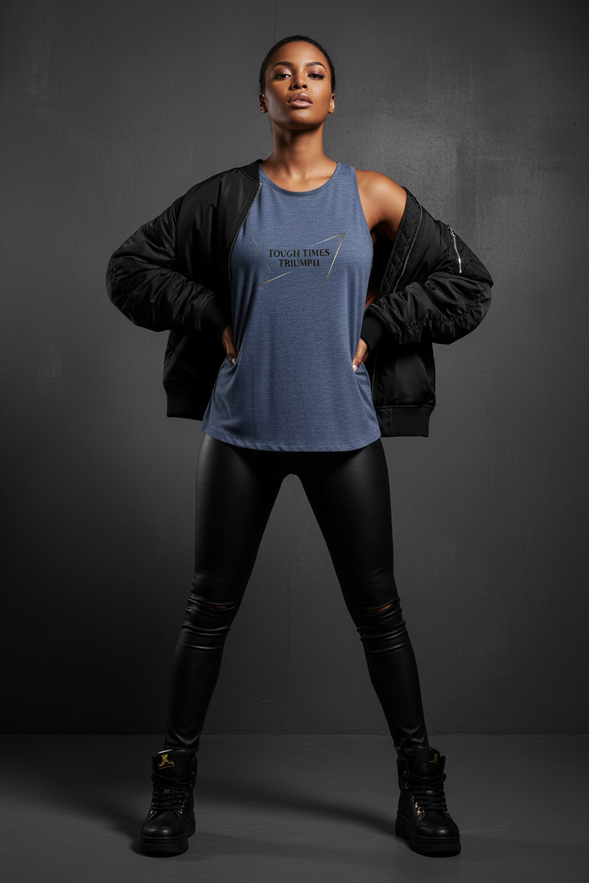 TTT Women's Tri-Blend Wicking Tank, side view — TOUGH TIMES TRIUMPH | Built for those who endure