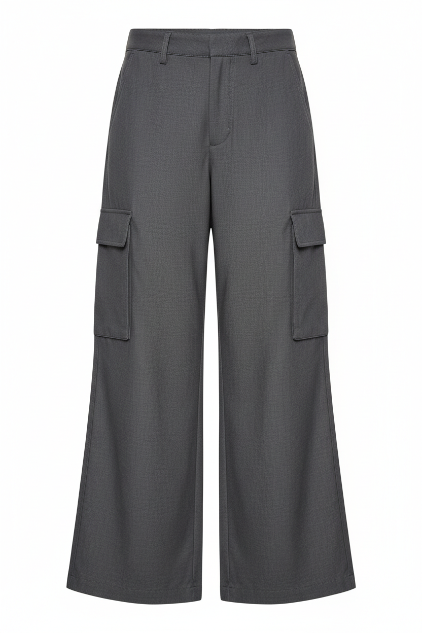 Charcoal Grey Wide-Leg Utility Pant