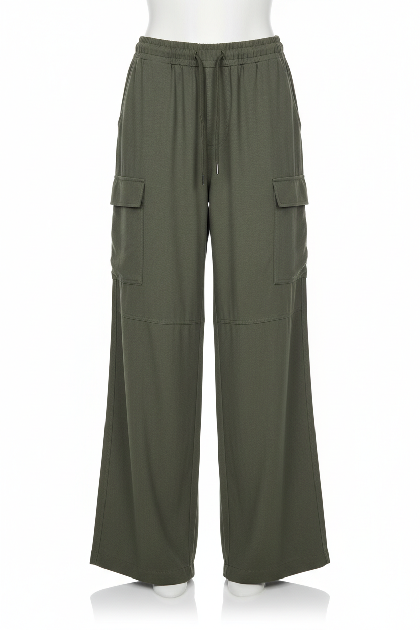 Forest Green Wide-Leg Utility Pant