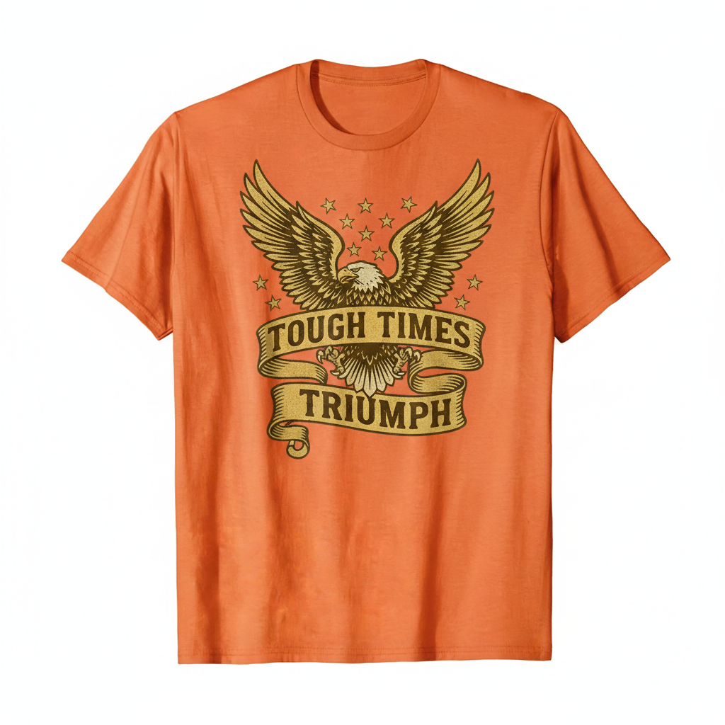 Tough Times Triumph Classic Tee - Orange with Eagle Gold Banner Design