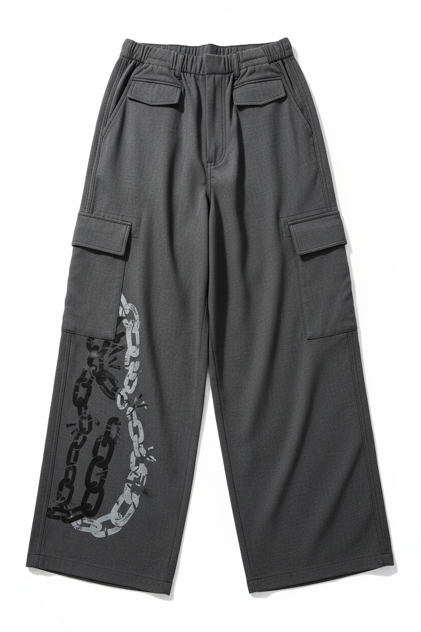 Tough Times Triumph Wide-Leg Utility Pant - Charcoal Grey Broken Chains