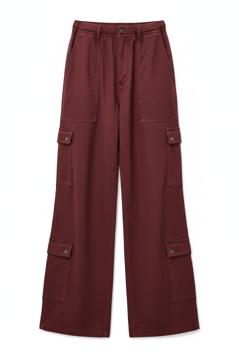 Tough Times Triumph Wide-Leg Utility Pant - Burgundy Plain