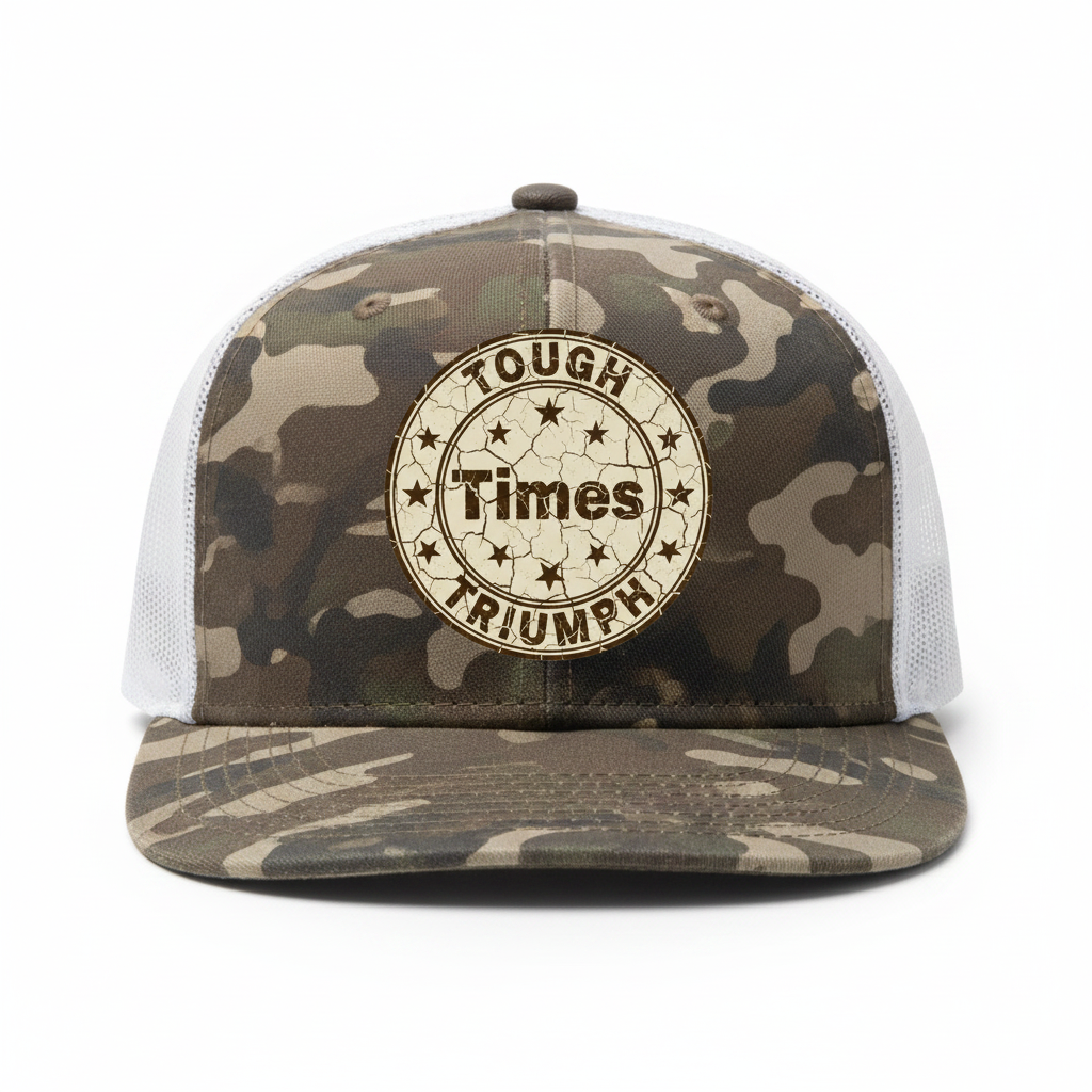 Tough Times Triumph Signature Hat - Camouflage with Vintage Brown Logo