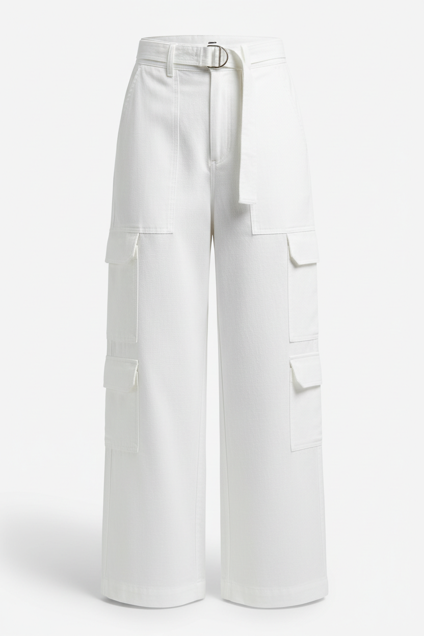 Tough Times Triumph Wide-Leg Utility Pant - White Plain
