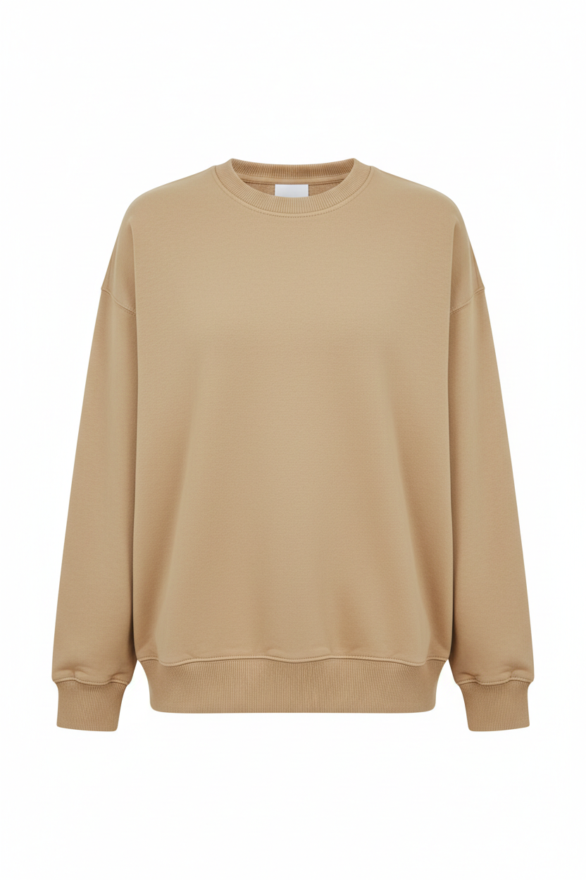 Tough Times Triumph Relaxed Crewneck Sweatshirt - Sand Beige Plain