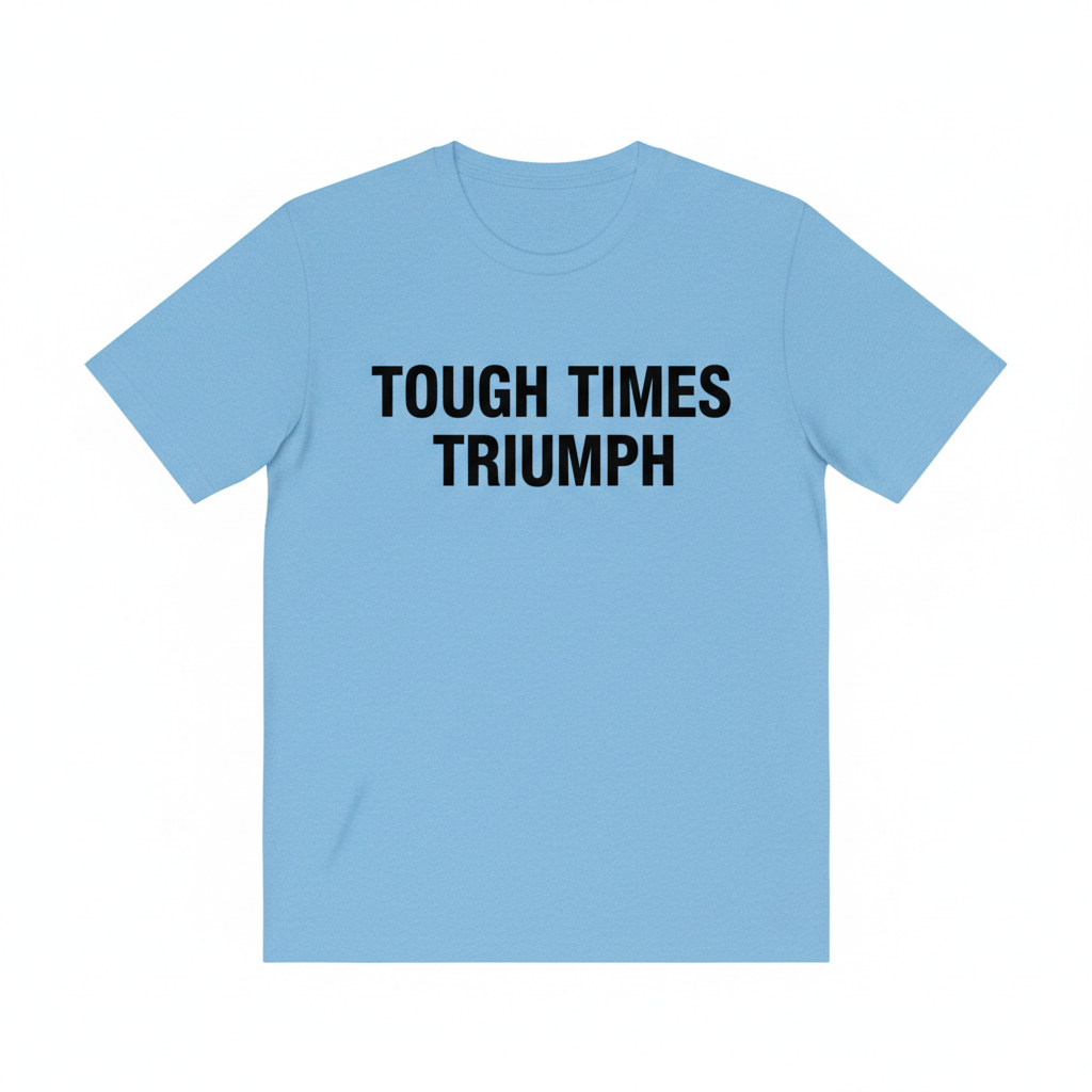 Tough Times Triumph Classic Tee - Baby Blue with Black Lettering Across Chest