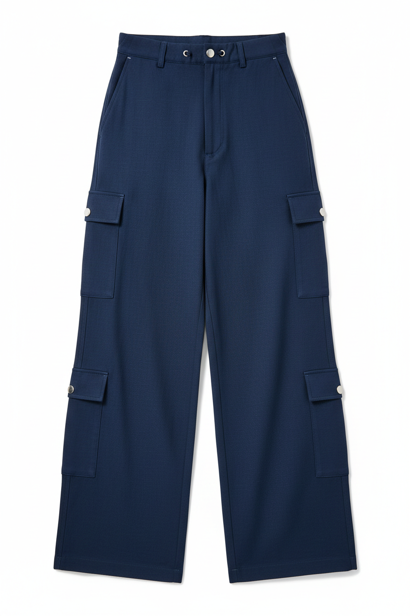 Navy Wide-Leg Utility Pant