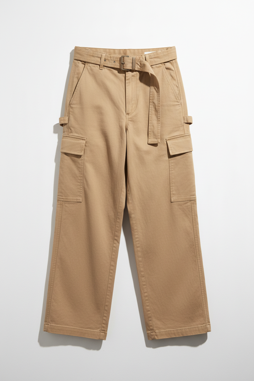 Sand Beige Wide-Leg Utility Pant